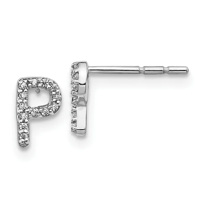 14K White Gold Lab Grown VSSI FGH Diamond Letter P Initial Post Earrings Goldia Earrings 14K White Gold Lab Grown VSSI FGH Diamond Letter P Initial Post Earrings Goldia Earrings