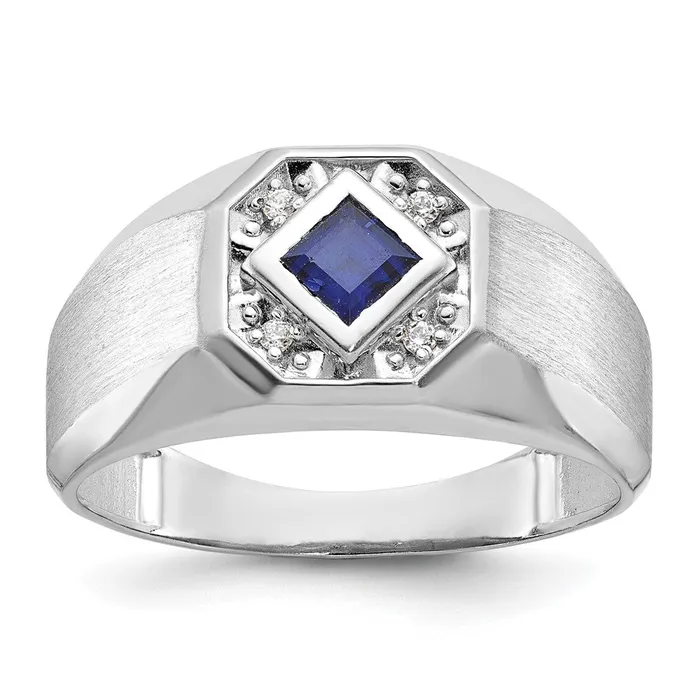 14k White Gold Mens Created Sapphire and 120 carat Diamond Satin Complete Ring Goldia Rings 14k White Gold Mens Created Sapphire and 120 carat Diamond Satin Complete Ring Goldia Rings
