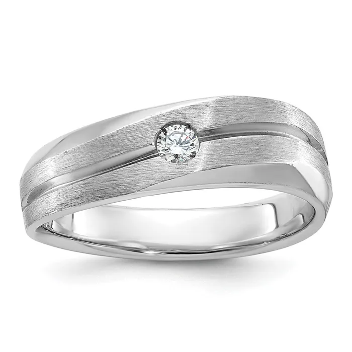 14k White Gold Mens Polished and Satin Diamond Ring Mounting Goldia Rings