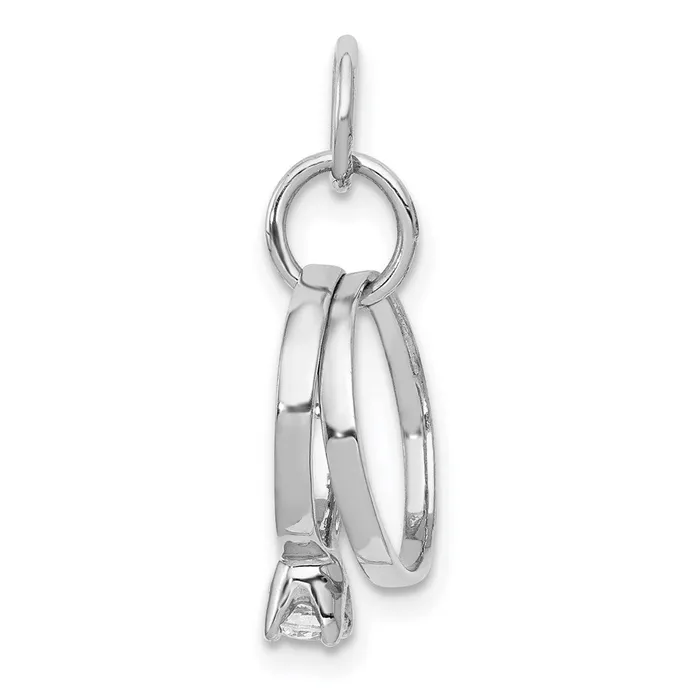 14k White Gold Polished 3D CZ Wedding Rings Charm Goldia Charm Necklaces