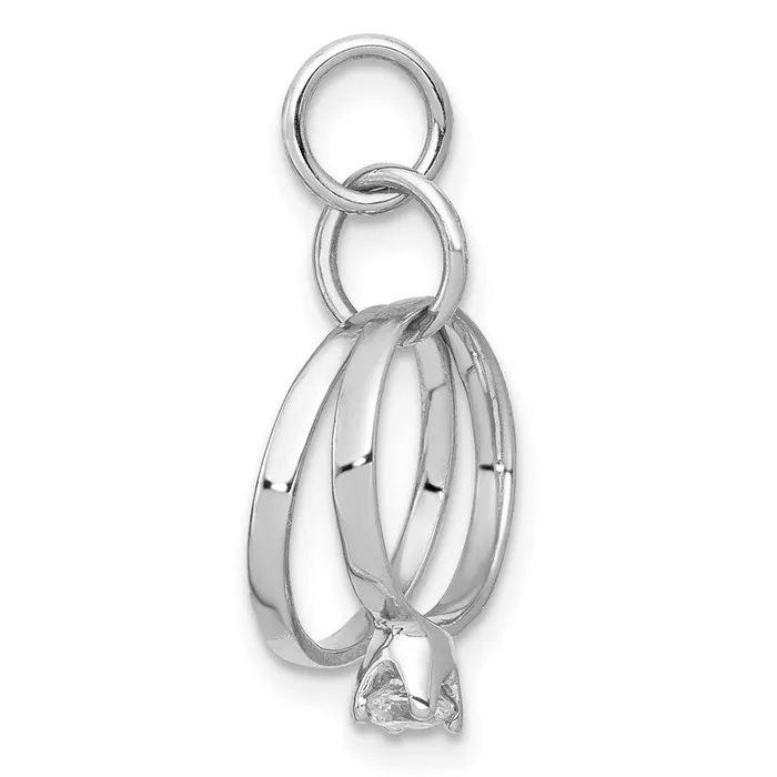 14k White Gold Polished 3D CZ Wedding Rings Charm Goldia Charm Necklaces