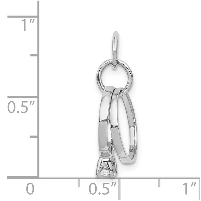 14k White Gold Polished 3D CZ Wedding Rings Charm Goldia Charm Necklaces
