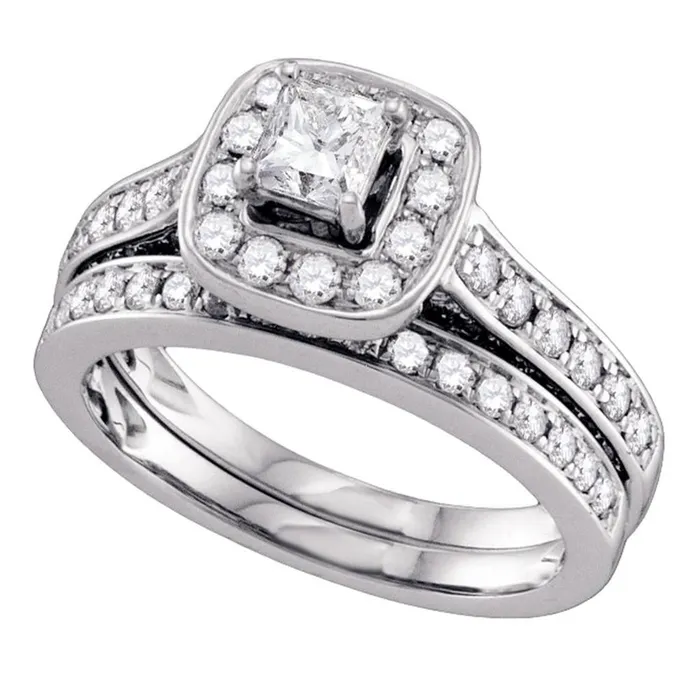 14k White Gold Princess Diamond Bridal Wedding Ring Set 112 Cttw gndatlanta Rings 14k White Gold Princess Diamond Bridal Wedding Ring Set 112 Cttw gndatlanta Rings