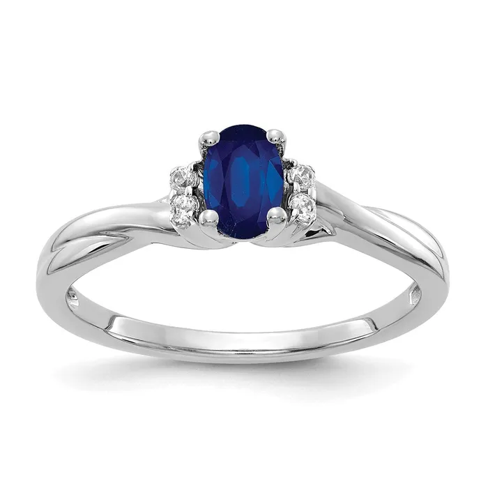 14k White Gold Real Diamond and Oval Sapphire Ring Goldia Rings