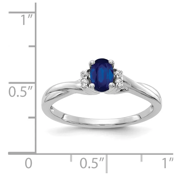 14k White Gold Real Diamond and Oval Sapphire Ring Goldia Rings