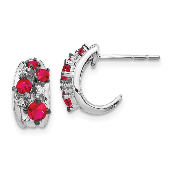 14k White Gold Real Diamond and Ruby Polished Post Hoop Earrings Goldia Earrings 14k White Gold Real Diamond and Ruby Polished Post Hoop Earrings Goldia Earrings