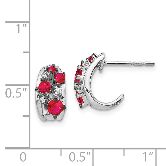 14k White Gold Real Diamond and Ruby Polished Post Hoop Earrings Goldia Earrings