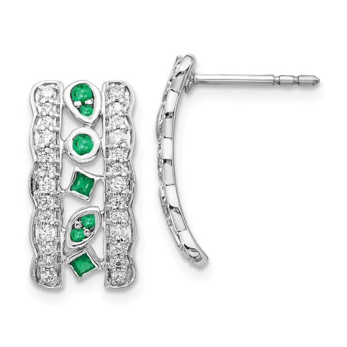 14k White Gold Real Diamond Emerald Fancy Earrings Goldia Earrings