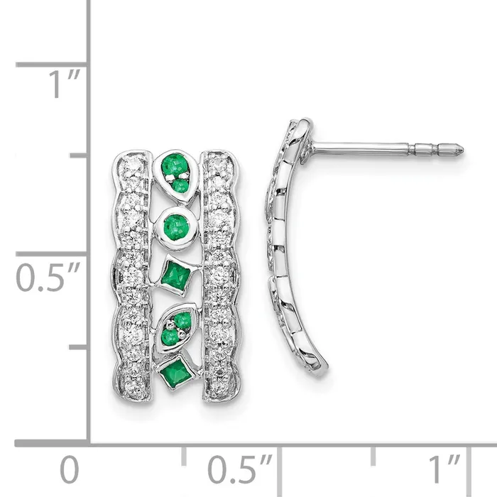 14k White Gold Real Diamond Emerald Fancy Earrings Goldia Earrings