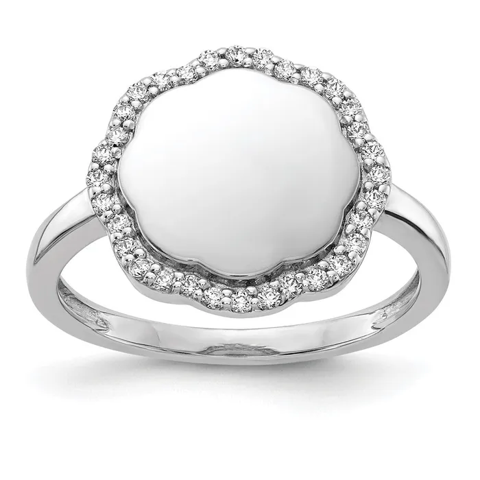 14k White Gold Real Diamond Engraveable Scalloped Ring Goldiacom Rings