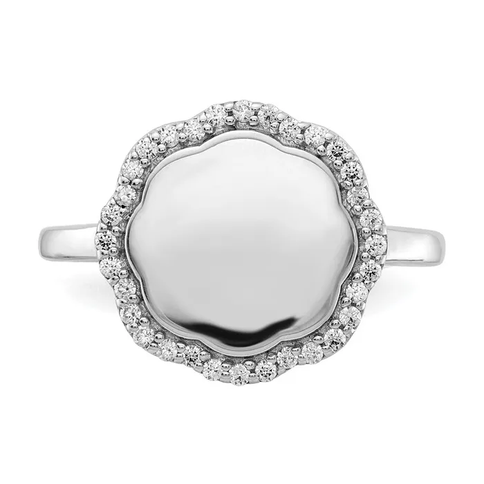 14k White Gold Real Diamond Engraveable Scalloped Ring Goldiacom Rings
