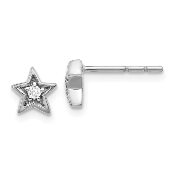 14k White Gold Real Diamond Star Post Earrings Goldia Earrings