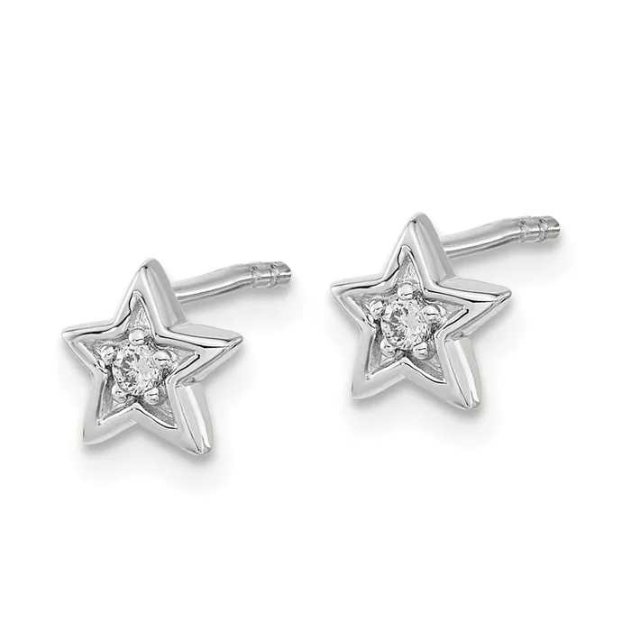 14k White Gold Real Diamond Star Post Earrings Goldia Earrings