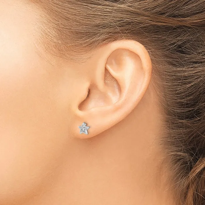 14k White Gold Real Diamond Star Post Earrings Goldia Earrings
