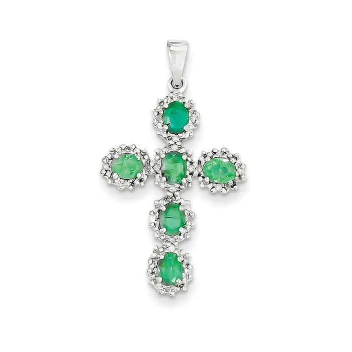 14k White Gold Real Diamond u0026 Emerald Cross Pendant Goldia Necklaces 14k White Gold Real Diamond u0026 Emerald Cross Pendant Goldia Necklaces