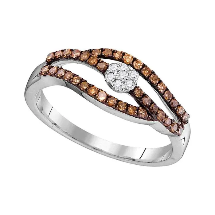 14k White Gold Round Brown Diamond Strand Cluster Ring 13 Cttw gndatlanta Rings 14k White Gold Round Brown Diamond Strand Cluster Ring 13 Cttw gndatlanta Rings