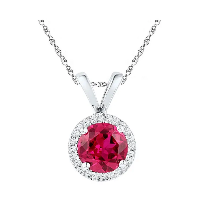 14k White Gold Round Created Ruby Solitaire Pendant 1 Cttw gndatlanta Necklaces