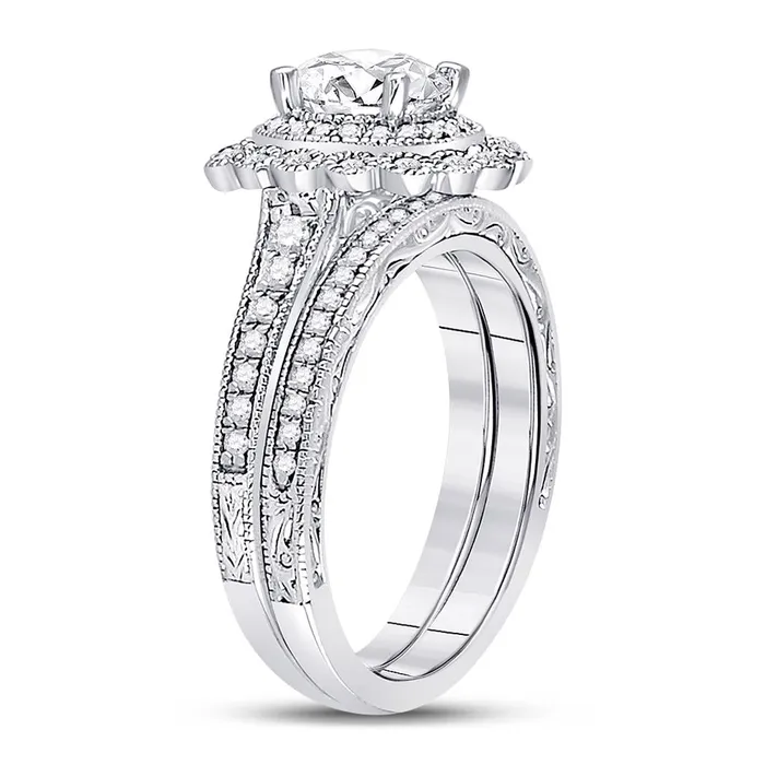 14k White Gold Round Diamond Bridal Wedding Ring Set 115 Cttw Certified gndatlanta Rings