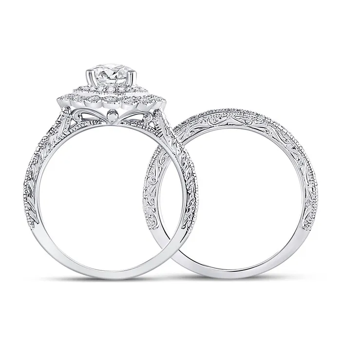 14k White Gold Round Diamond Bridal Wedding Ring Set 115 Cttw Certified gndatlanta Rings