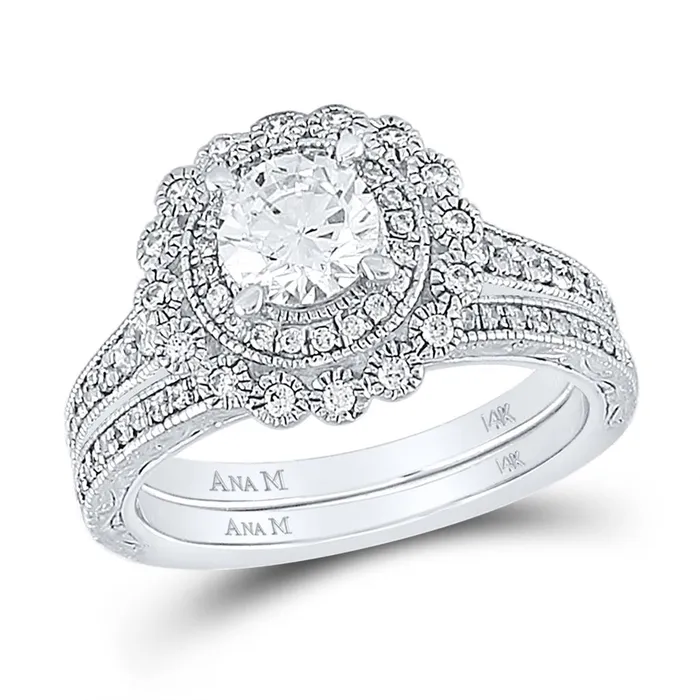 14k White Gold Round Diamond Bridal Wedding Ring Set 115 Cttw Certified gndatlanta Rings