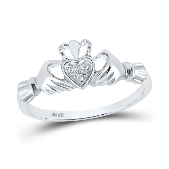 14k White Gold Round Diamond Claddagh Heart Ring 02 Cttw gndatlanta Rings