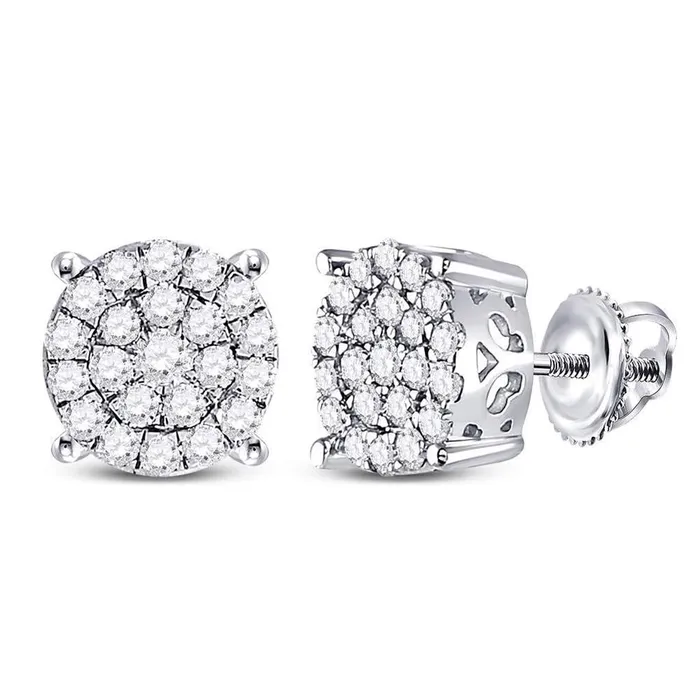 14k White Gold Round Diamond Cluster Earrings 1 Cttw gndatlanta Earrings