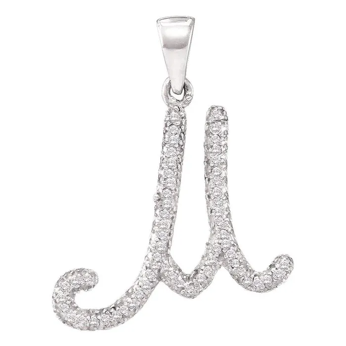 14k White Gold Round Diamond Cursive Letter M Initial Pendant 16 Cttw gndatlanta Necklaces 14k White Gold Round Diamond Cursive Letter M Initial Pendant 16 Cttw gndatlanta Necklaces