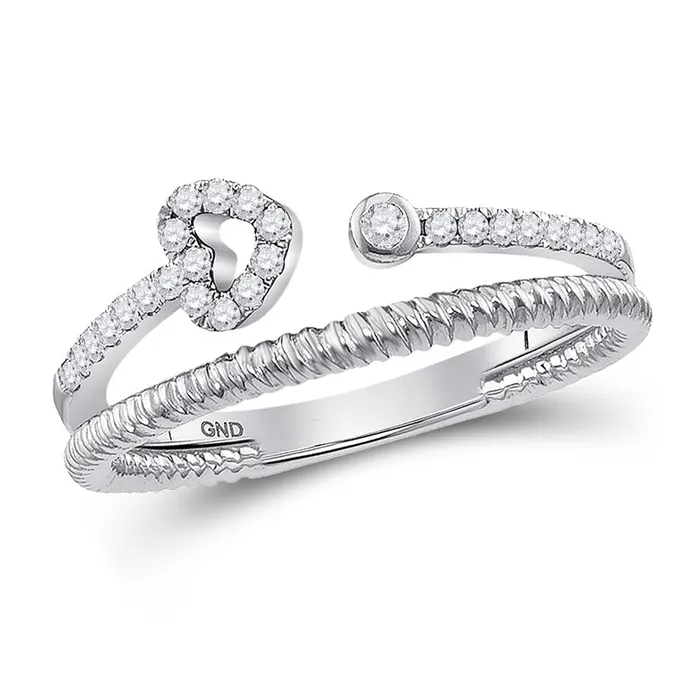 14k White Gold Round Diamond Heart Stackable Band Ring 16 Cttw gndatlanta Rings 14k White Gold Round Diamond Heart Stackable Band Ring 16 Cttw gndatlanta Rings