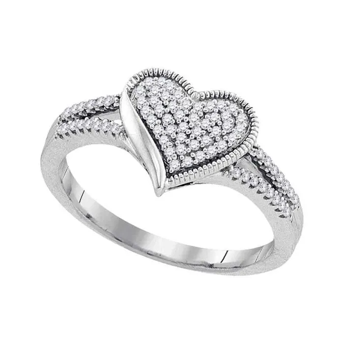 14k White Gold Round Diamond Milgrain Heart Cluster Ring 15 Cttw gndatlanta Rings