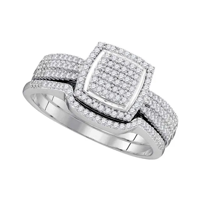 14k White Gold Round Diamond Square Bridal Wedding Ring Set 12 Cttw gndatlanta Rings 14k White Gold Round Diamond Square Bridal Wedding Ring Set 12 Cttw gndatlanta Rings