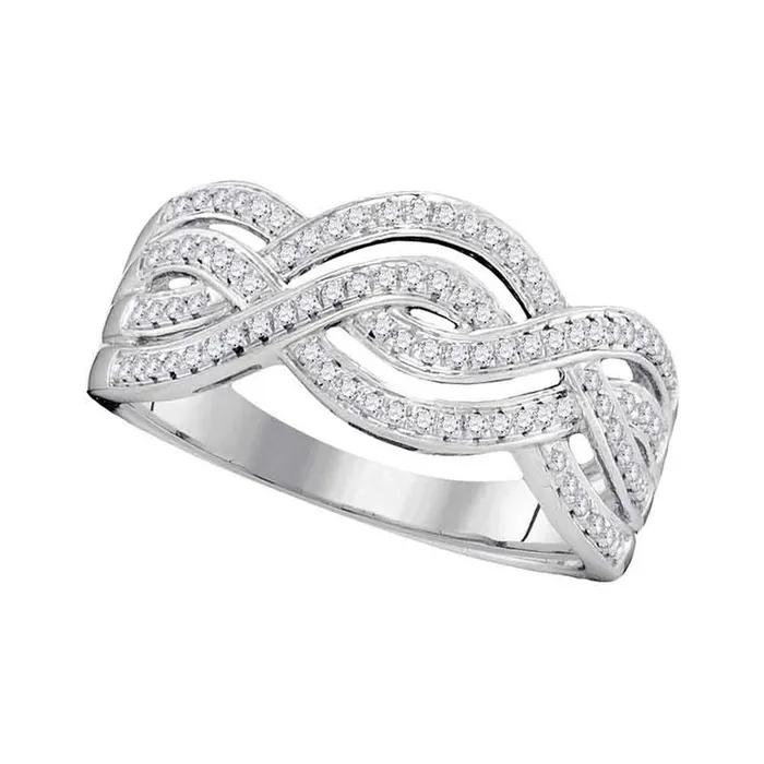 14k White Gold Round Diamond Wave Crossover Band Ring 14 Cttw gndatlanta Rings 14k White Gold Round Diamond Wave Crossover Band Ring 14 Cttw gndatlanta Rings