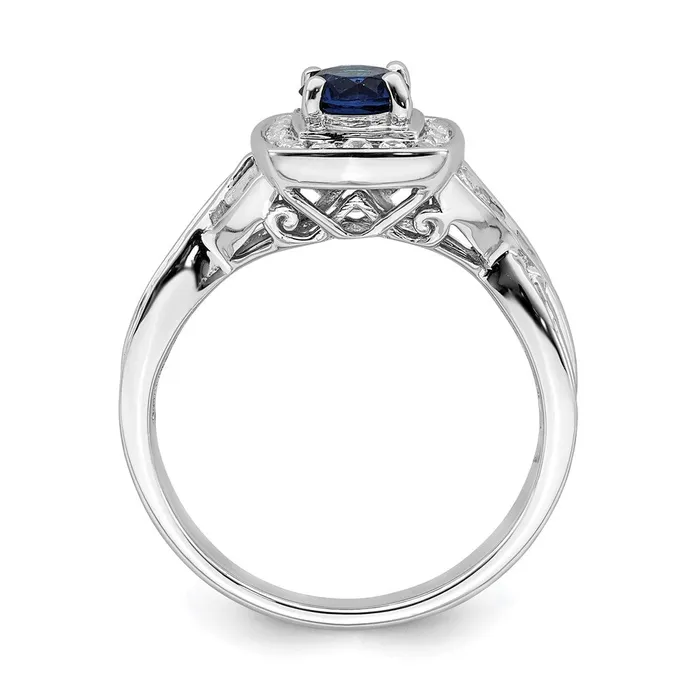 14k White Gold Sapphire Real Diamond Halo Engagement Ring Goldia Rings