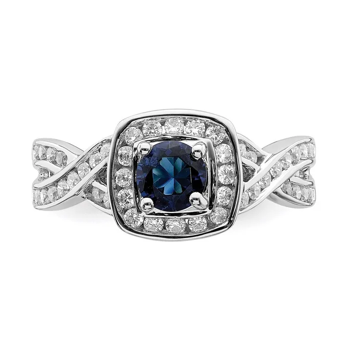14k White Gold Sapphire Real Diamond Halo Engagement Ring Goldia Rings