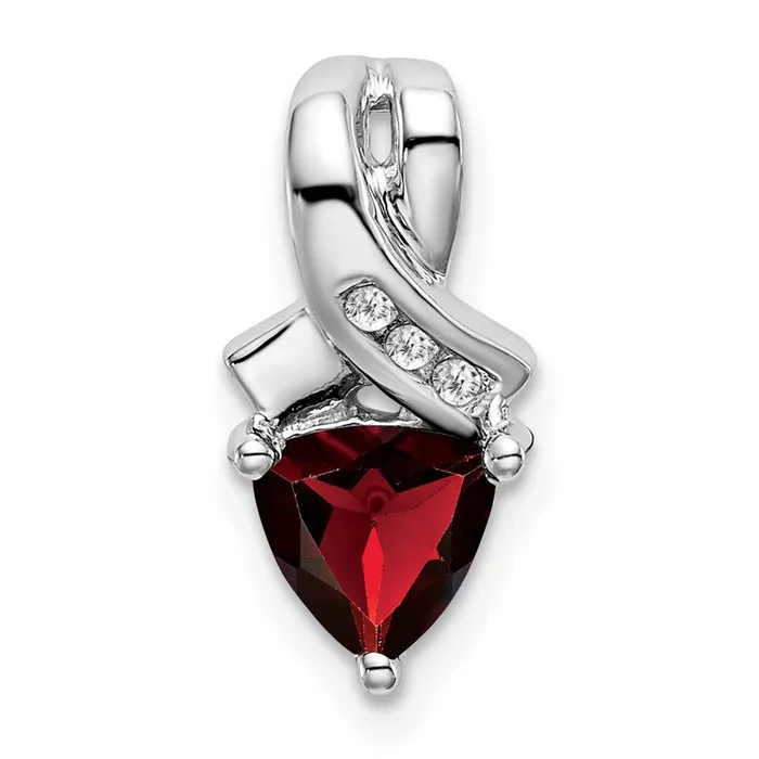 14k White Gold Trillion Garnet and Real Diamond Pendant Goldia Necklaces