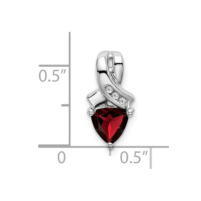 14k White Gold Trillion Garnet and Real Diamond Pendant Goldia Necklaces