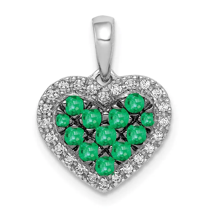 14k White Gold wBlack Rhodium Real DiamondEmerald Heart Pendant Goldia Necklaces