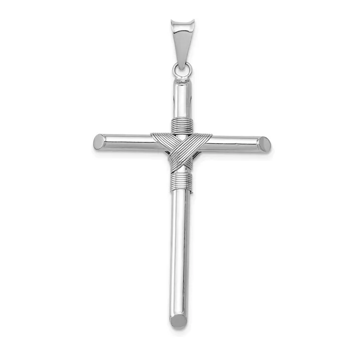 14k White Gold wCenter Wrap Tube Cross Pendant Goldia Necklaces