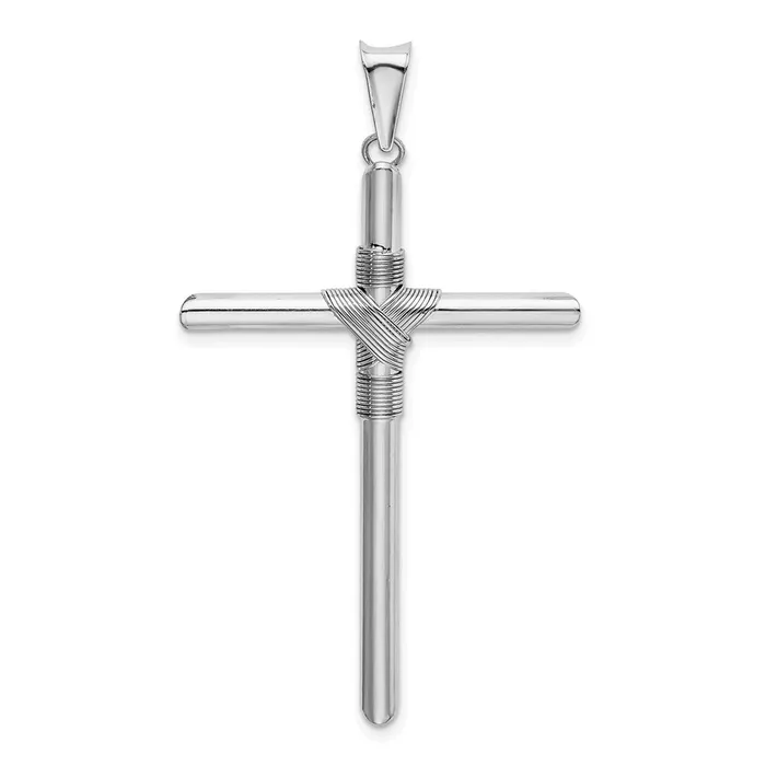 14k White Gold wCenter Wrap Tube Cross Pendant Goldia Necklaces
