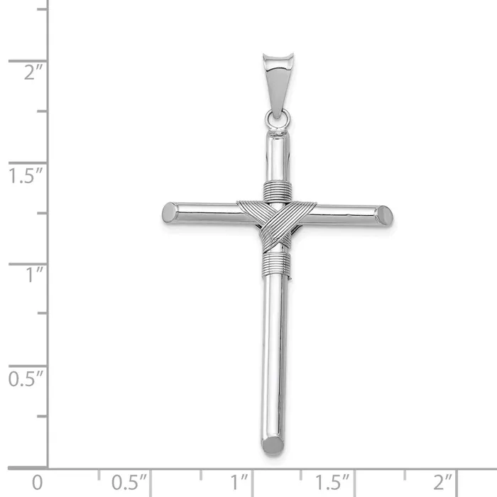 14k White Gold wCenter Wrap Tube Cross Pendant Goldia Necklaces