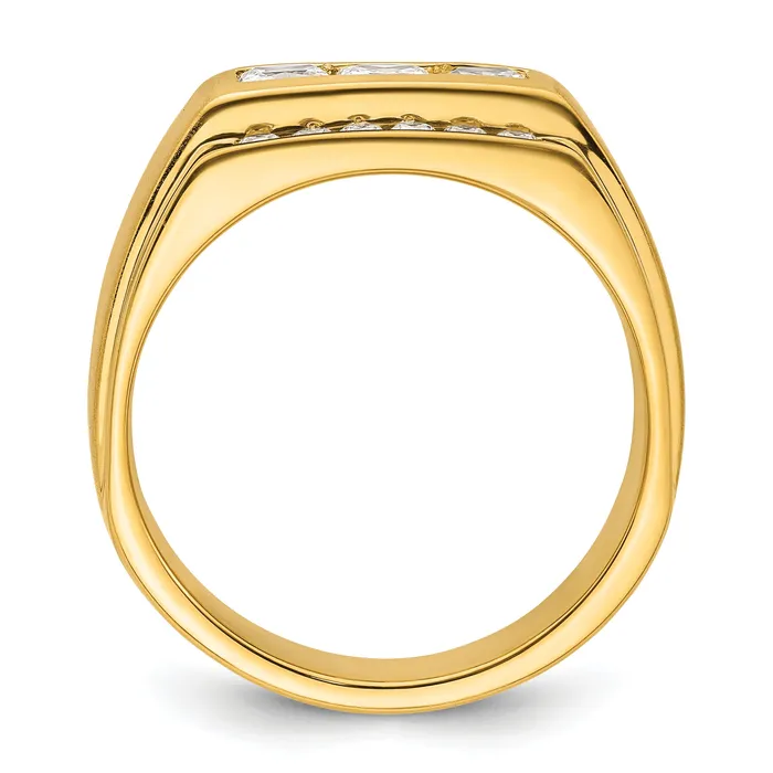 14k Yellow Gold 1 18 Ct Lab Grown Diamond VSSI G Polished and Satin Mens Ring Goldia Rings