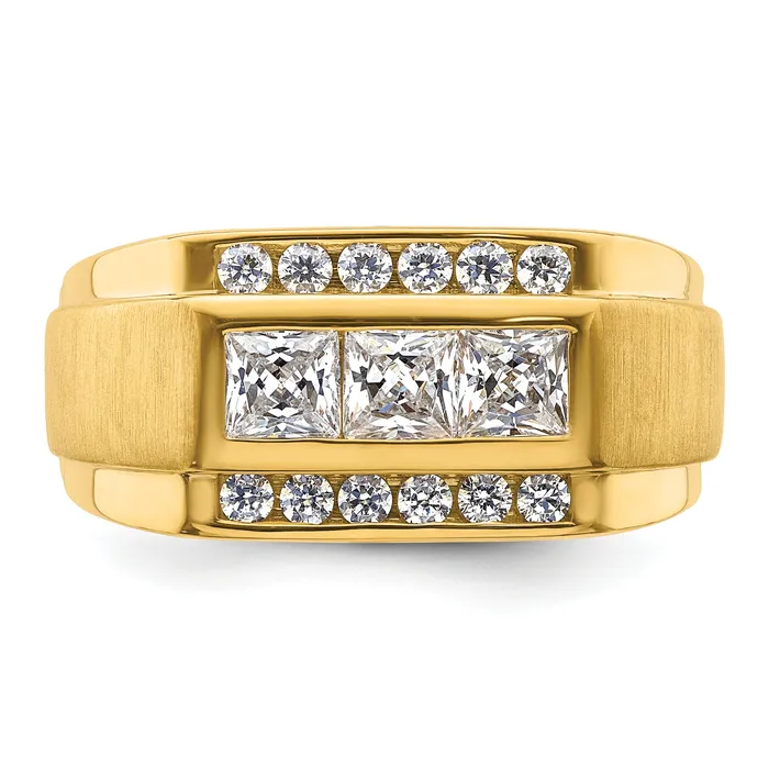 14k Yellow Gold 1 18 Ct Lab Grown Diamond VSSI G Polished and Satin Mens Ring Goldia Rings