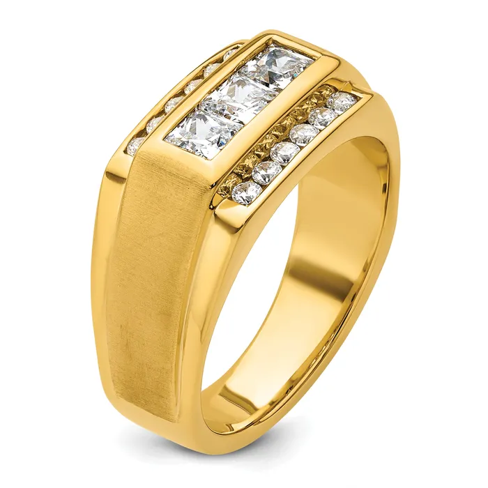 14k Yellow Gold 1 18 Ct Lab Grown Diamond VSSI G Polished and Satin Mens Ring Goldia Rings