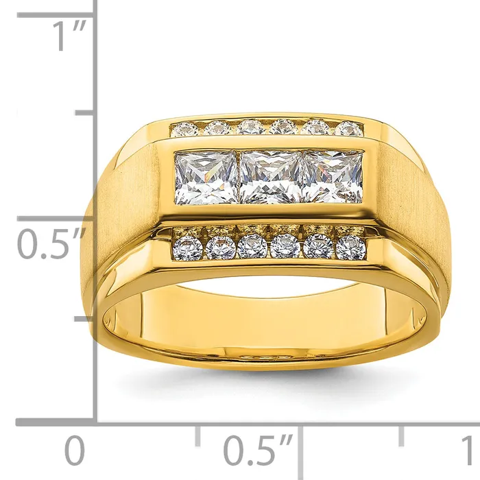 14k Yellow Gold 1 18 Ct Lab Grown Diamond VSSI G Polished and Satin Mens Ring Goldia Rings