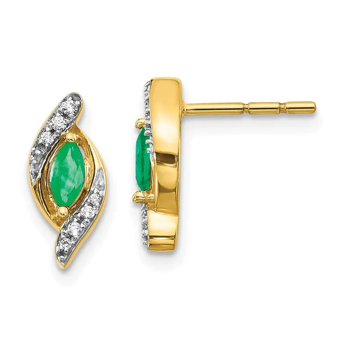 14k Yellow Gold 115Ct Real Diamond and Emerald Earrings Goldia Earrings