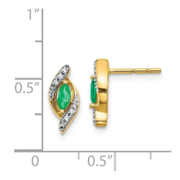 14k Yellow Gold 115Ct Real Diamond and Emerald Earrings Goldia Earrings