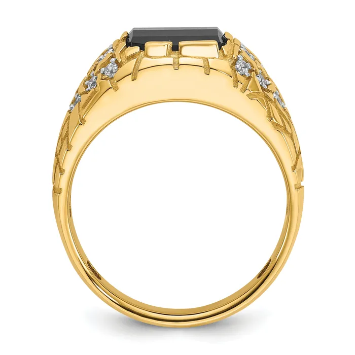 14k Yellow Gold 14 Ct Lab Grown Diamond VSSI G and Onyx Nugget Mens Ring Goldia Rings