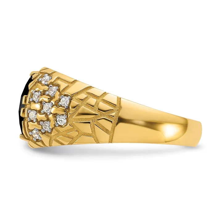 14k Yellow Gold 14 Ct Lab Grown Diamond VSSI G and Onyx Nugget Mens Ring Goldia Rings