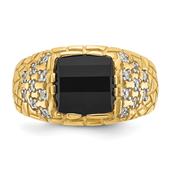 14k Yellow Gold 14 Ct Lab Grown Diamond VSSI G and Onyx Nugget Mens Ring Goldia Rings