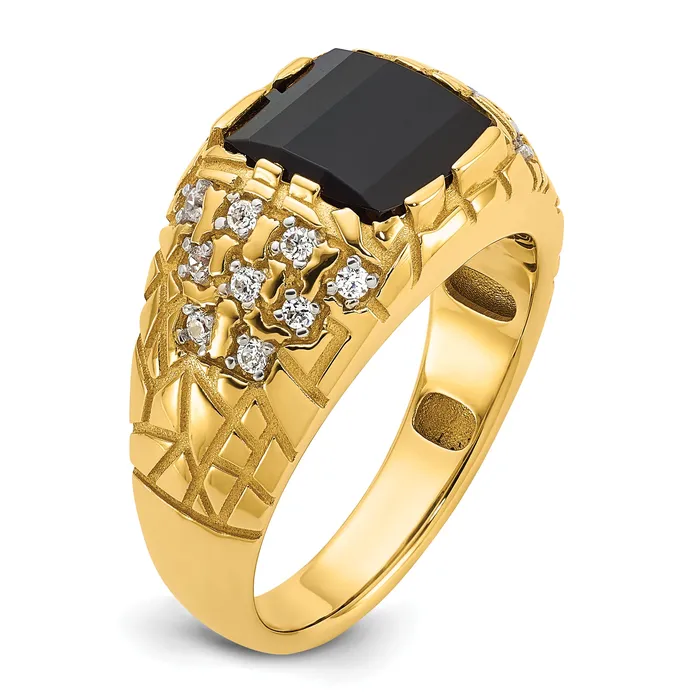 14k Yellow Gold 14 Ct Lab Grown Diamond VSSI G and Onyx Nugget Mens Ring Goldia Rings
