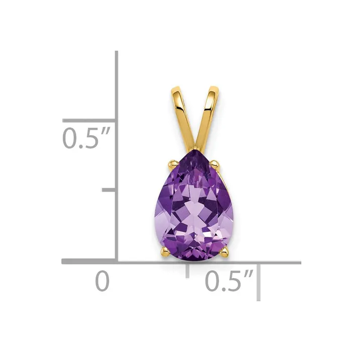 14K Yellow Gold 10x7mm Pear Amethyst pendant Goldia Necklaces